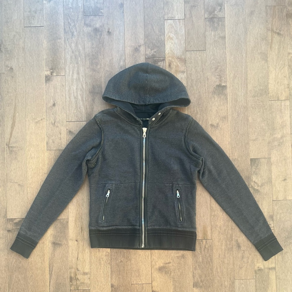 Rag & Bone Charcoal Gray Zip-Up Hoodie Cotton Blend – Size XS